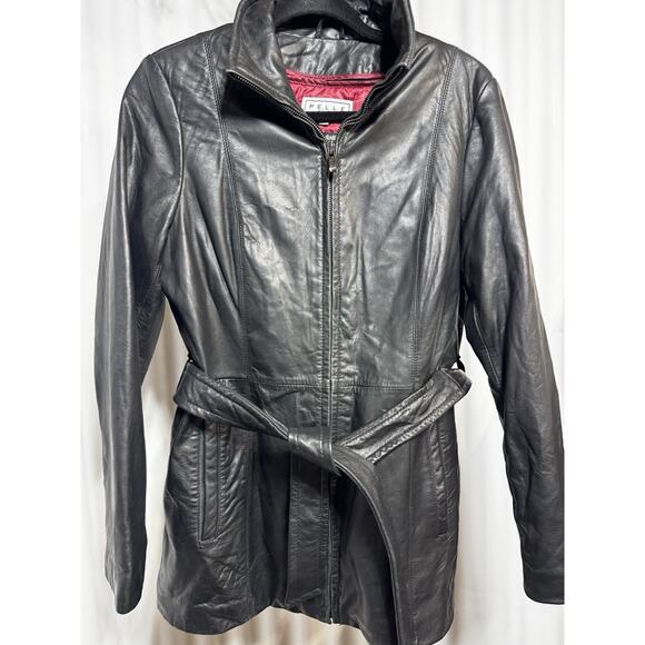 Vintage Pelle Studio Black Leather Belted Jacket M Thinsulate Liner Mob Wife - Picture 1 of 9